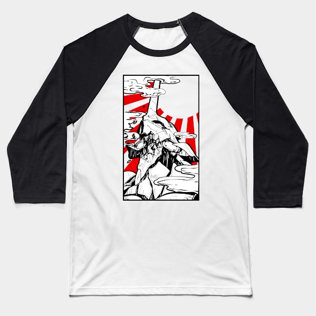 Evangelion japan sun Baseball T-Shirt by paisdelasmaquinas